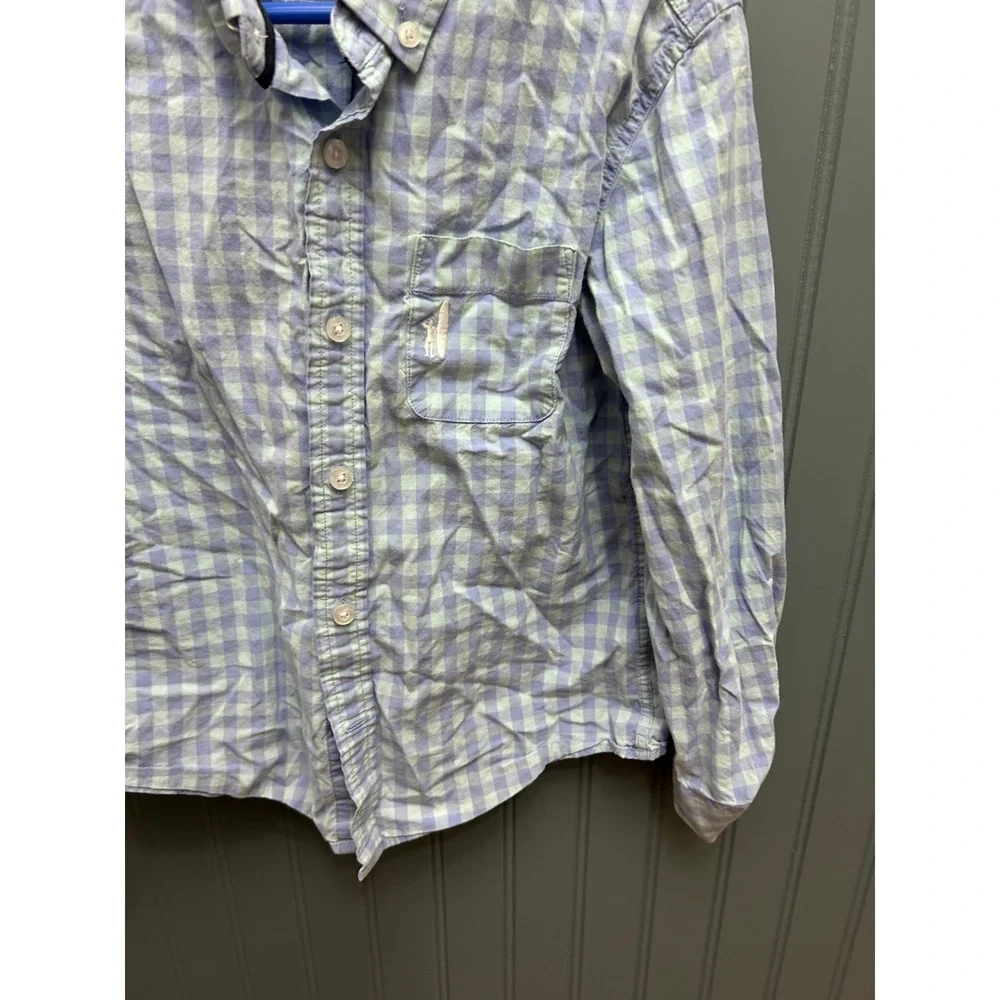 Johnnie-O Boys Blue Green Gingham Long Sleeve Button Down Shirt Size 8